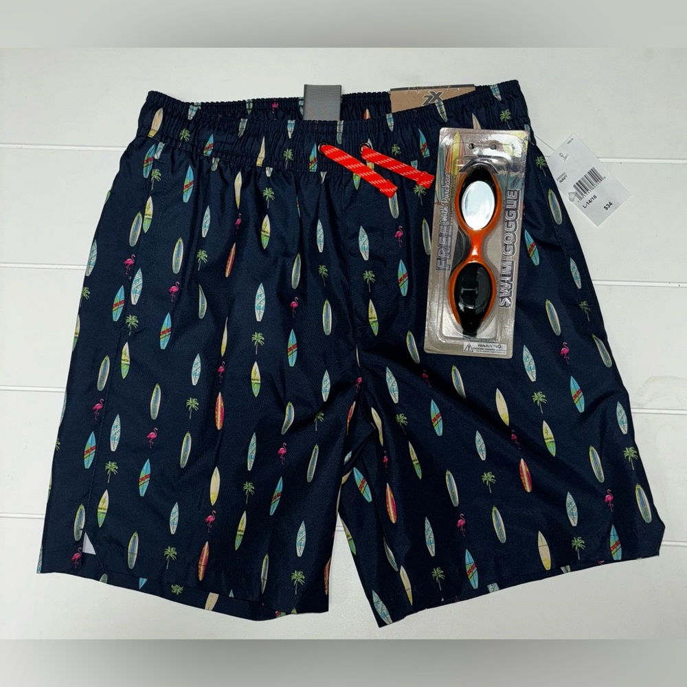 ZeroXposur Boy’s Dark Blue Surfboard Print Bathing Suit Swim Trunks Shorts